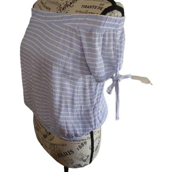 Crave fame blue  & white striped off the shoulder top - Picture 2 of 8